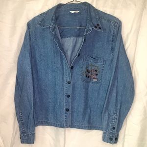 Christopher & Banks Y2K Cotton Blue Denim Button Shirt Embroidery Size Medium